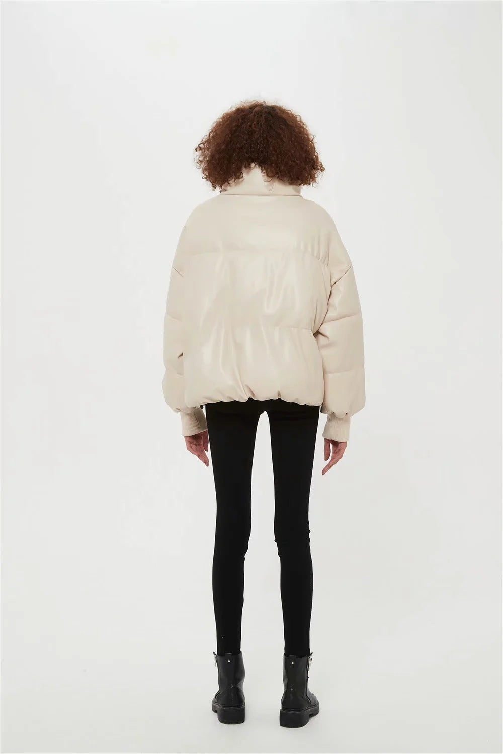 Fashion Urban Casual Solid Color Simple PU Cotton Jacket Women's Small Stand-up Collar - Bellarte Enchanté Fashion Urban Casual Solid Color Simple PU Cotton Jacket Women's Small Stand-up Collar